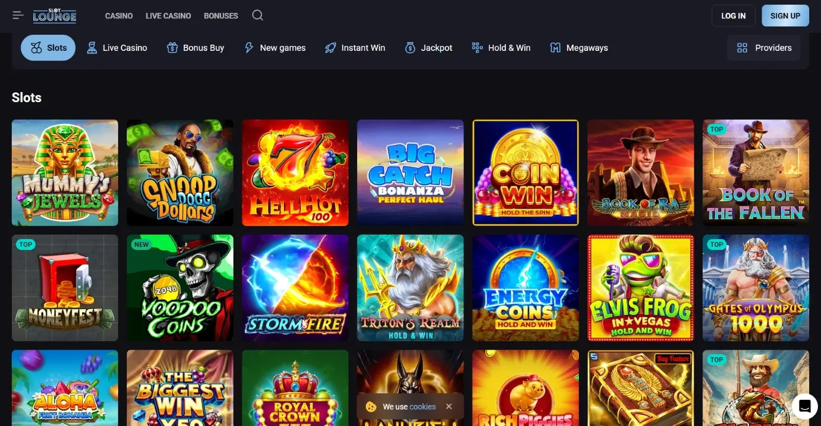 SlotLounge Casino NZ homepage overview — slots and live games
